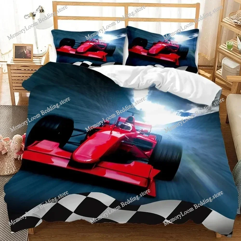 Race Car Bedding Set Twin Size Burning Red Flame Duvet Cover Set 3D Sports Car Comforter Cover King Polyester Quilt Cover