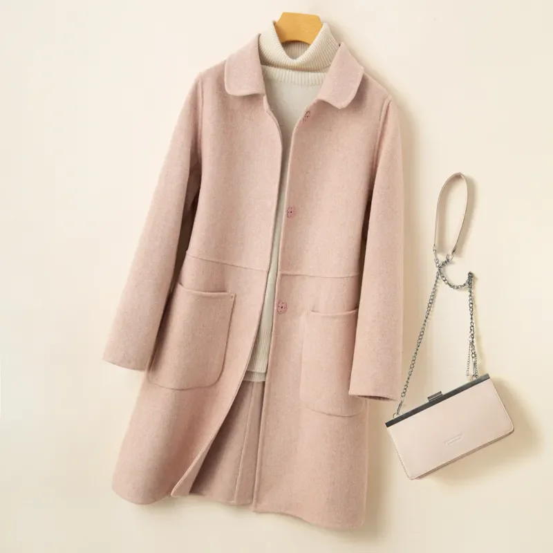 Autumn Winter New Wool Woolen Coats Female Wool Overcoat Double-faced Cashmere Jackets Long Single-breasted Doll Collar Outwear