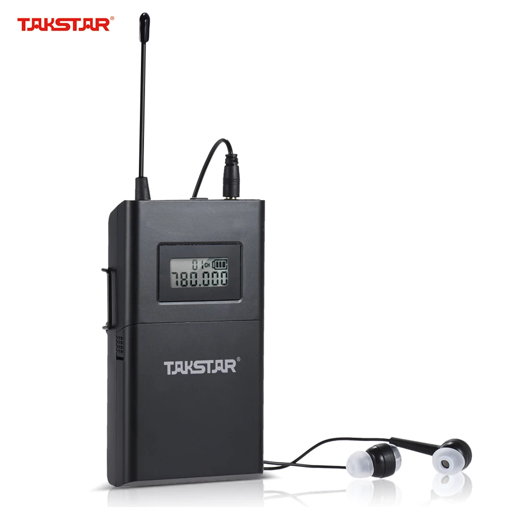 TAKSTAR WPM-200R UHF Wireless Audio System Receiver LCD Display 6 Selectable Channels 50m Transmission Distance with In-Ear Head