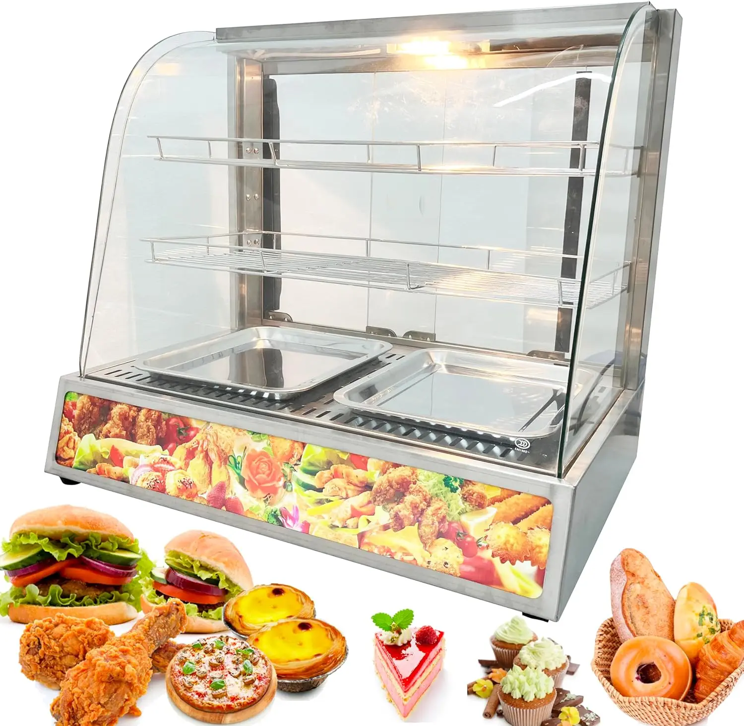 

Commercial Food Warmer Display Case 3-Tier 500W Electric Pizza Warmer Display Countertop Food Display Case for Egg Tart Food