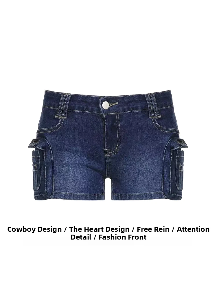 

Slimming Low-Waist Denim orts with kets Trendy Casual Pants for Women Sexy Motorcycle Girl Sle Cotton Stretch Denim