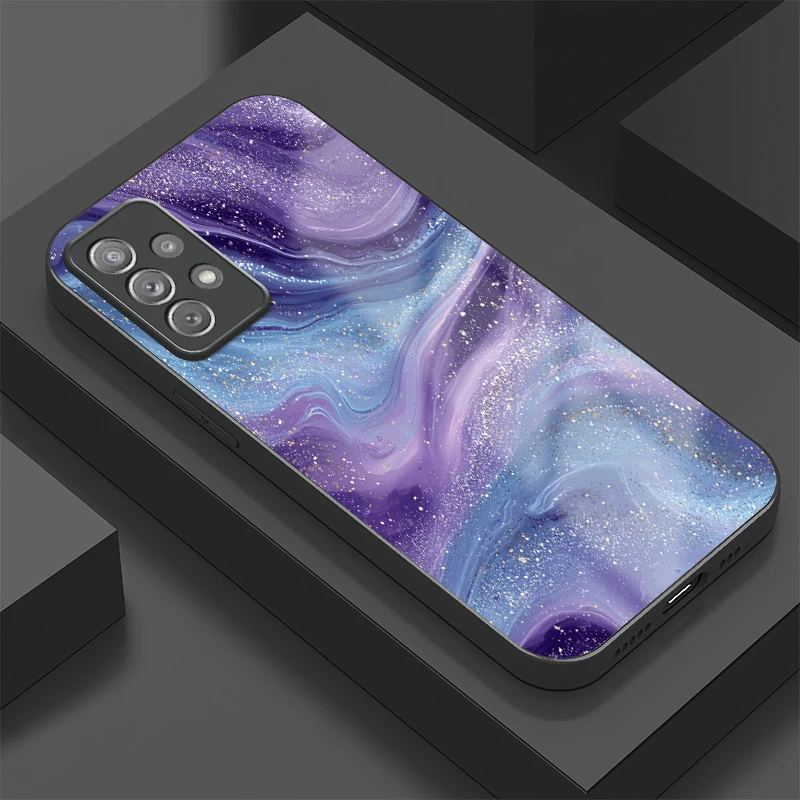 Phone Case For Samsung Galaxy A22 A12 Nacho Tempered Glass Shockproof Cover For Samsung A72 A52S A42 A32 Colorful Marble Capa