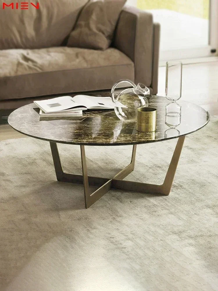 Mesa de Centro de Lujo para Sala de Estar, con Tapa de Mármol Emperador, Mesa de Té de Metal Bronce, Mesa Pequeña y Sencilla