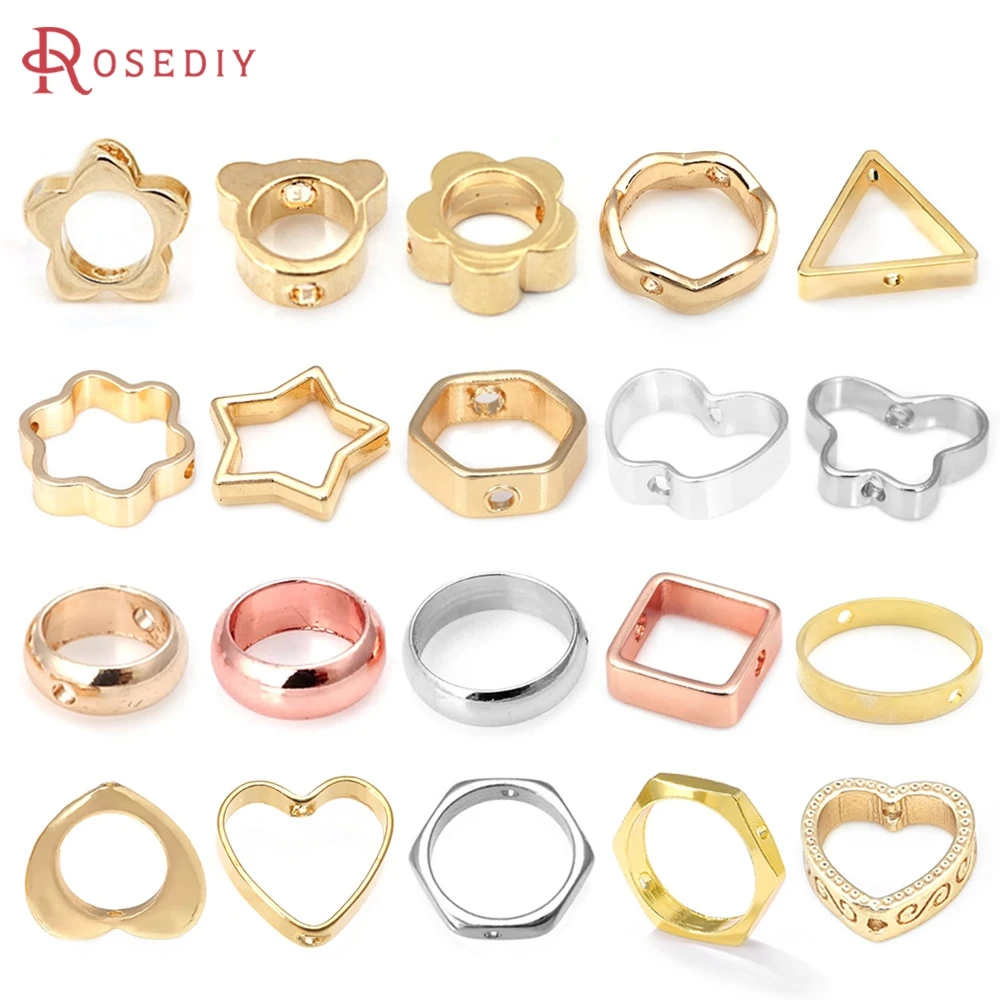 18K Gold Color Brass Circles Round Star Square Heart Butterfly Shape Can Through Beads Jewelry Accessories Making Materials