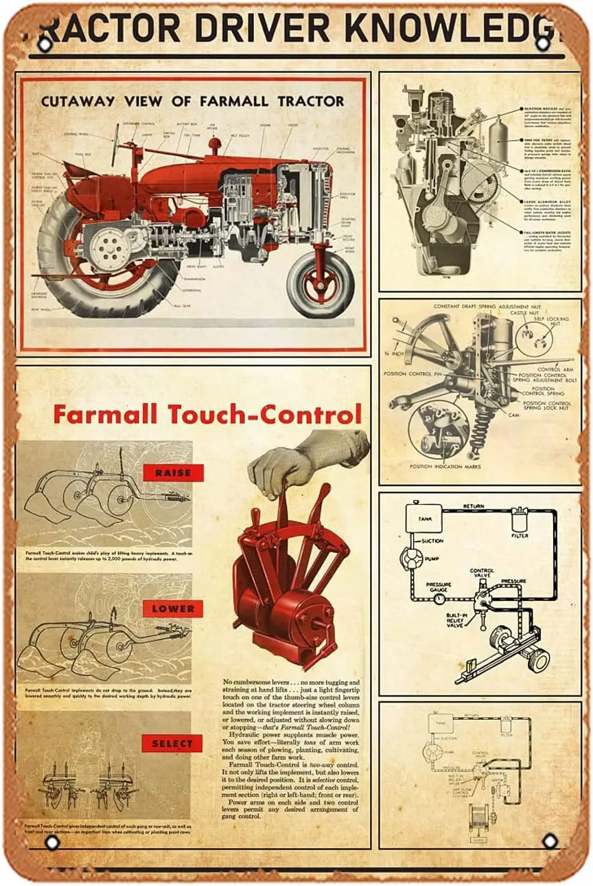 Tractor Driver Knowledge Farmall Touch Control Decoration Sign for Home Vintage Metal Sign Plaque Metal Funny Tin Sign