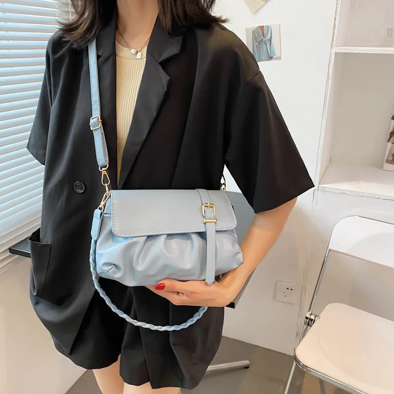 Simple Ins Casual Women's Shoulder Bag New Fashion Crossbody Bag Pleated Cloud Bag Candy Color Underarm Bag Handbags Day Clutch