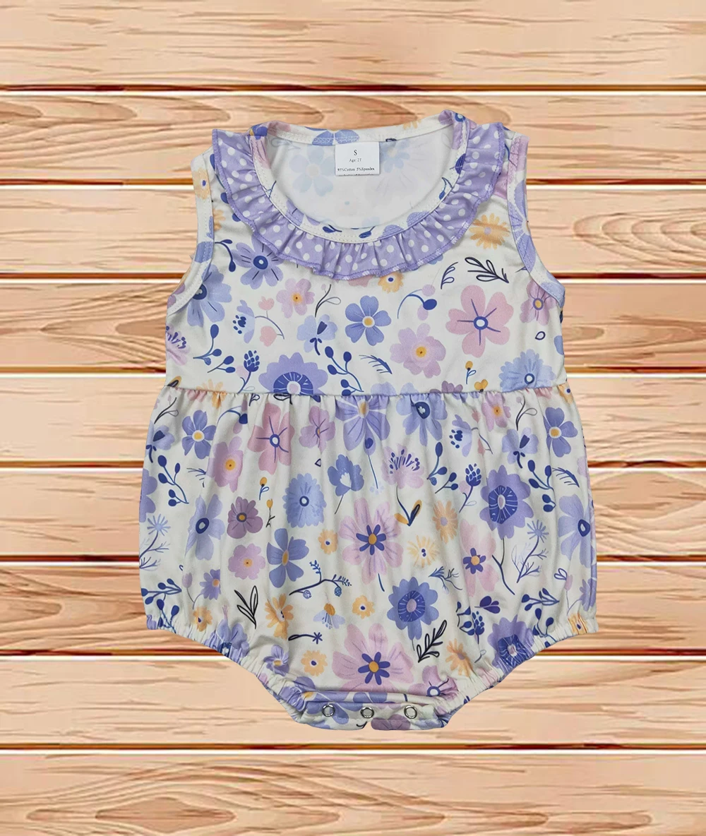 

3.31 Wholesale western boutique onesies Newborn toddler Baby Infant Girls Lavender Flowers Sleeveless Rompers