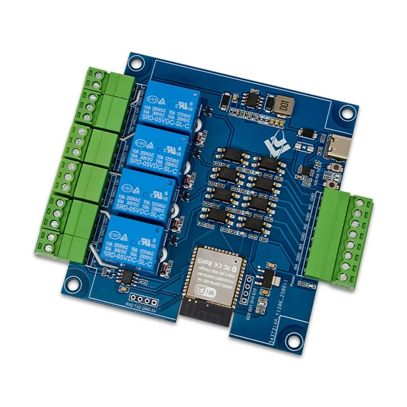 B04C-ESP32 Modbus 4 Channel Relay Module With TYPE-C Interface 9-24V Power Supply RS485 WIFI Bluetooth Connectivity