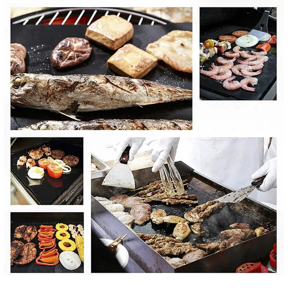 Non-stick BBQ Grill Mat 40*33cm Baking Mat Barbecue Tools Cooking Grilling Sheet Heat Resistance Easily Cleaned Kitchen BBQ Tool