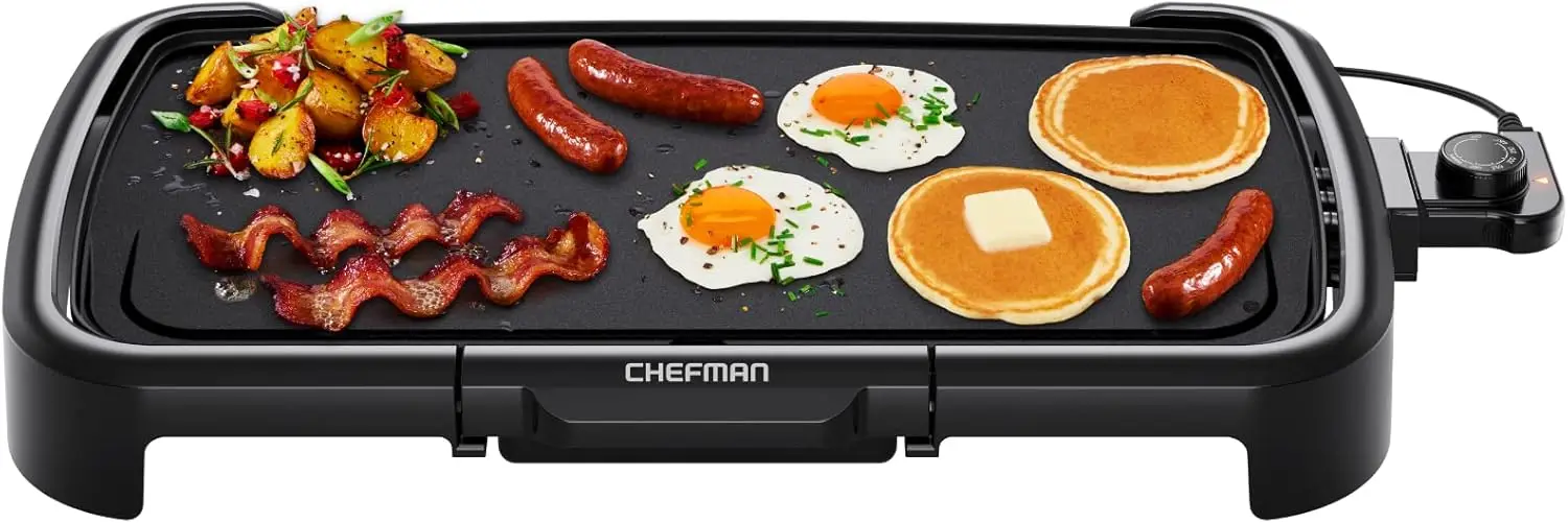 

XL Electric Griddle with Removable Temp Control, Nonstick 10x20 Inch, Slide-Out Drip Tray