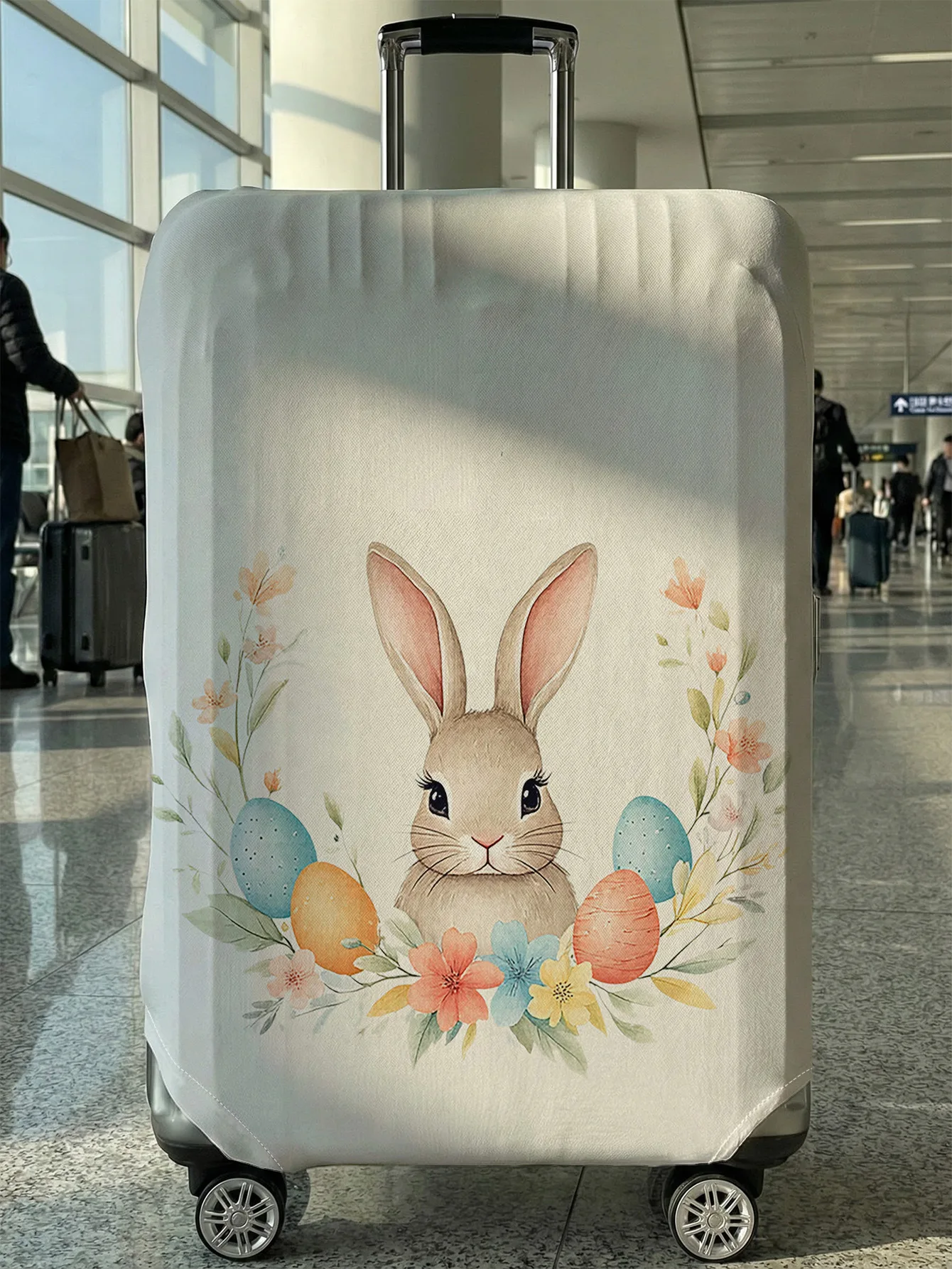 

Чехол для багажа с белым фоном, изображением пасхального кролика, яйца и цветов, подходит для чемоданов 18-32 дюймов, чехол на ручку чемодана, дорожный аксессуар