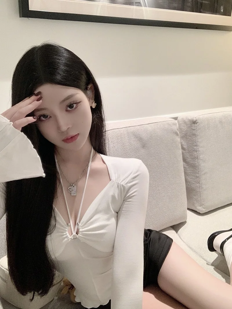 

Luna 0 New Design Slim Fit T-irt with Bell Sves Ne Hanging Top Women's Faion Casual Svel Summer irt