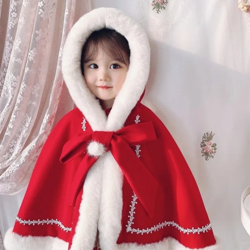 Baby Girl Boy Christmas Cloak Deer Winter Hooded Cape Cotton Child Jacket Xmas Party Costume Baby Clothes