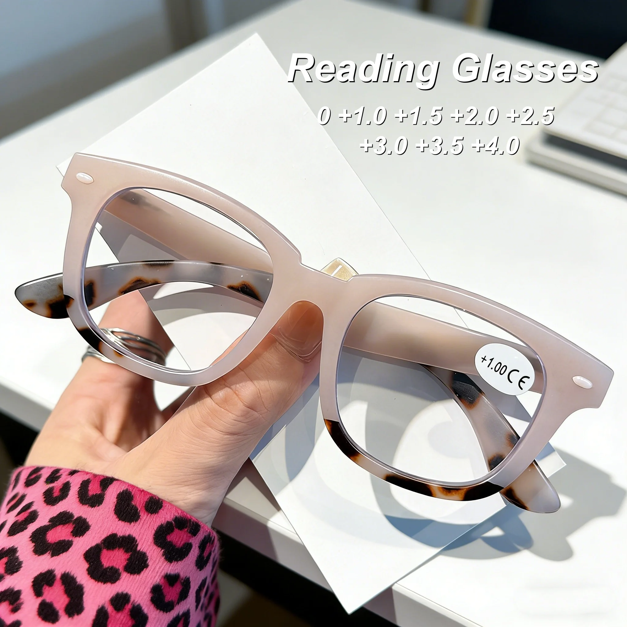 

Fashion HD Rice Nail Square Frame Women's Reading Glasses Retro Neutral High Quality Spring Leg Anti Blue Light Glasses