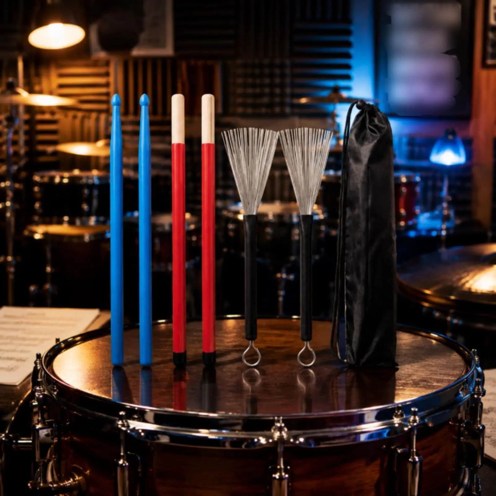 Jazz Drumstick Kit with Nylon Sticks Wire Brushes and Wood Rods for Band Rehearsal Gear