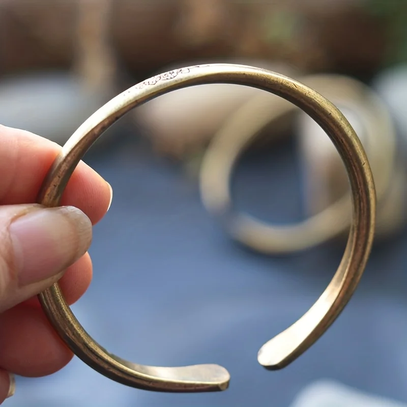 Vintage Bronze Lotus Cuff Bangle for Women Men Hand Carved Open Lotus Pattern Bracelet Buddhist Spiritual Jewelry Birthday Gift