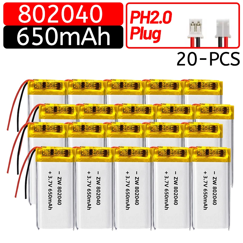 802040 3.7V 650mAh Polymer Lithium Lipo Rechargeable Battery For Mp3 GPS Recording Pen Bluetooth Massager Scanner