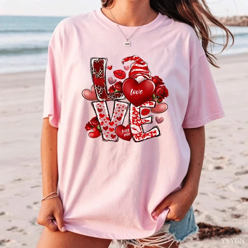 Womens Valentines Day T-Shirt New in Crew Neck Short Sleeve with Love & Heart Print T Shirts for Women Gift for Girlfriend Tops