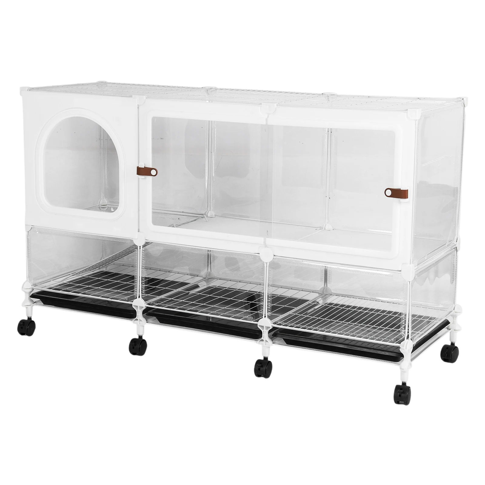 

2-Tier Bunny Cage Indoor with Pull Out Tray Rolling Rabbit Hutch with Wheels 105x35x66cm for Chinchilla Squirrel Hedgehogs