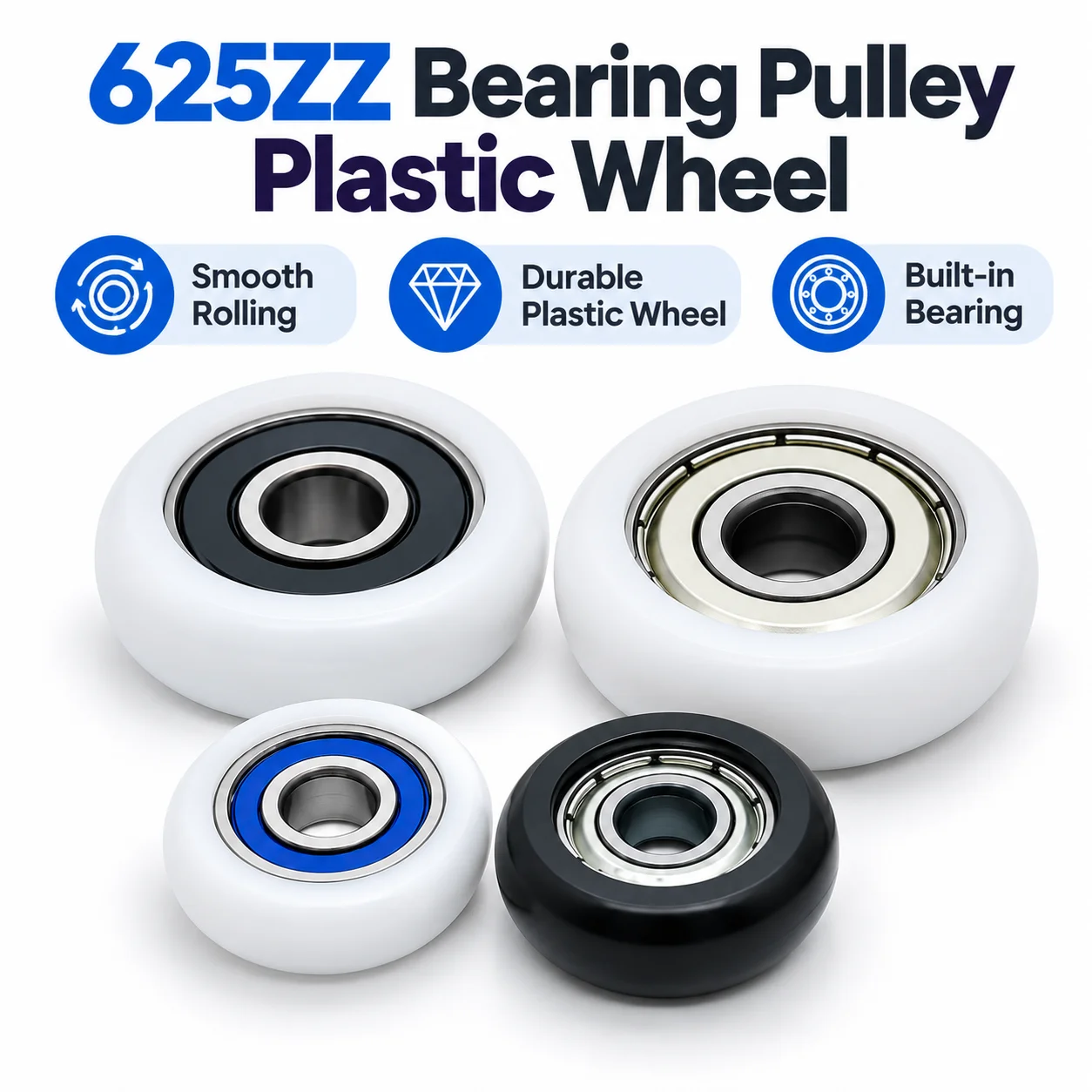 625ZZ 4x13.6x5 8x38x10 POM Nylon Round Type Roller Wheel For Sliding Door POM Wrapped 625ZZ Bearing Pulley Plastic Wheel