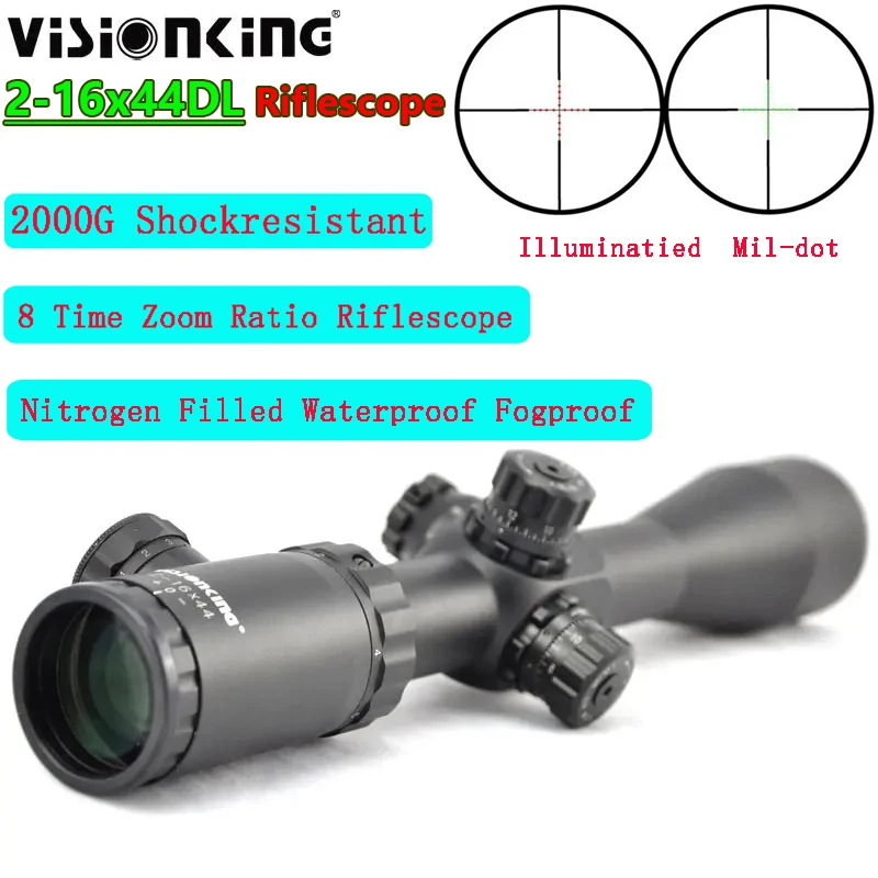 Visionking Side Focus 2-16x44 Hunting Riflescope Waterproof IR Mil-Dot Illuminated Sniper Long Range Turret Lock Optical Sight