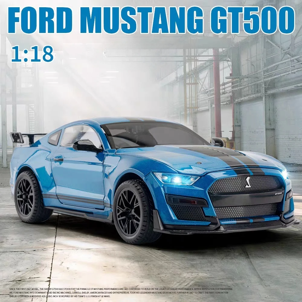 1:18 Ford Mustang Shelby GT500  Alloy Sports Car Model Diecasts Metal Toy Car Model Sound Light Collection Kids Gifts