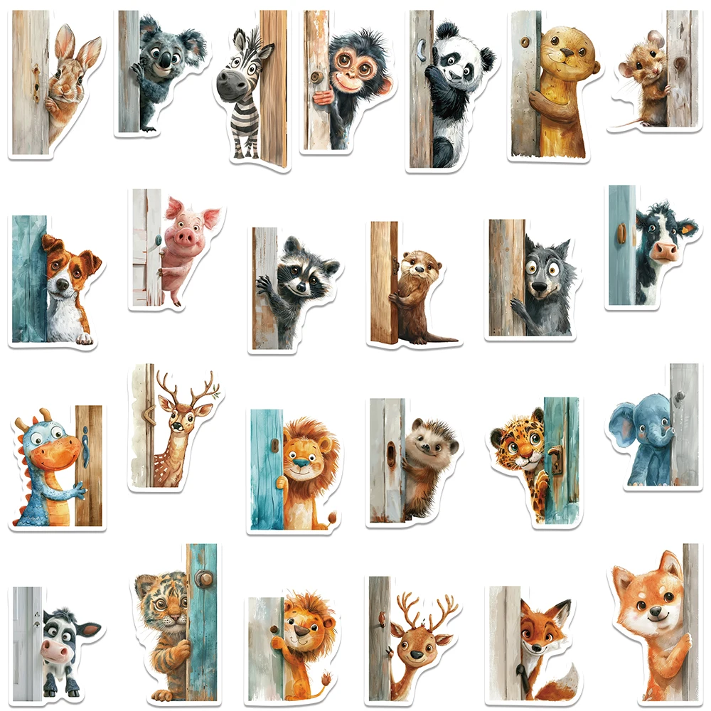 50pcs Funny Cartoon Peeking Animals Stickers DIY Waterproof Graffiti For Laptop Water Bottle Luggage Notebook Vinyl Decals