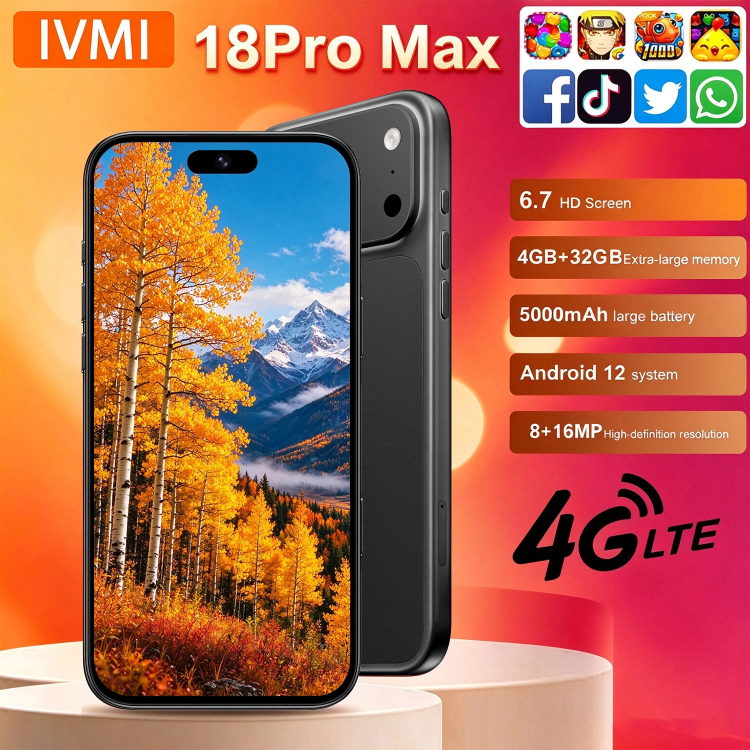 [World First] IVMI Global Version 18Pro Max Cheap Smartphone 4GB+32GB 6.7
