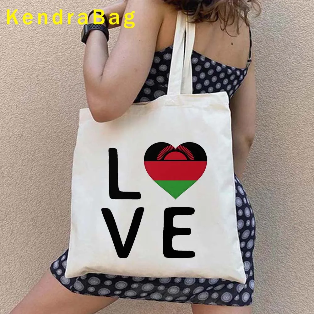 Malawi Country Map Flag Africa Malawian Girl Womens African Travel Gifts Canvas Shoulder Totes Bag Shopper Cute Cotton Handbags