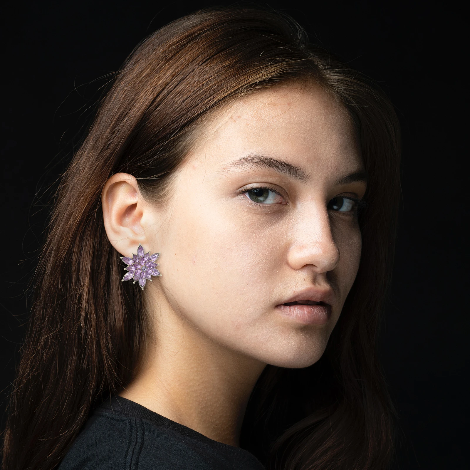 

4 Pairs Crystal Zircon Earrings Colored Flower Zirconia Aesthetic Miss Fashion Jewelry for Women Floral Spring
