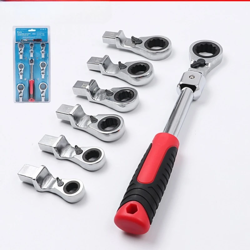 Interchangeable Head Ratchet Oil Pipe Wrench Combo Set 180° Rotatable Detachable and Portable for Home Improvement and Repairs