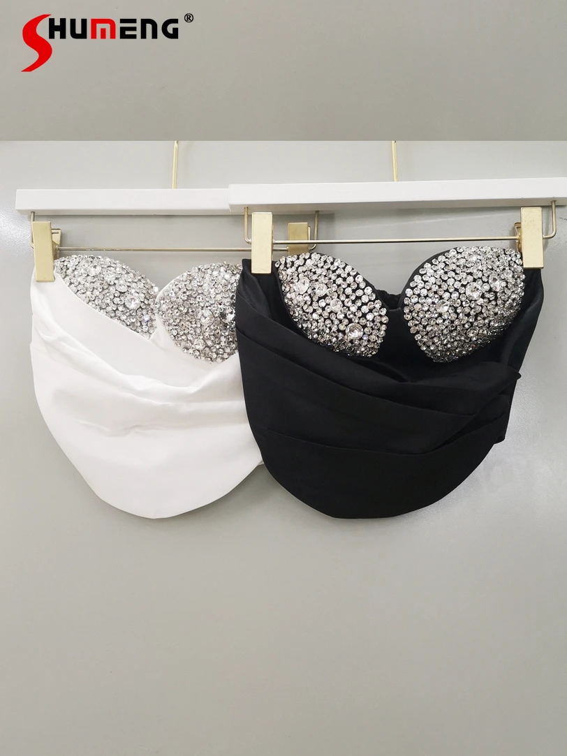 

Fashion Crystal Decoration Rhinestone Tube Top Small Sling High-End Affordable Luxury Sexy Off-Shoulder Slimming Women's Top