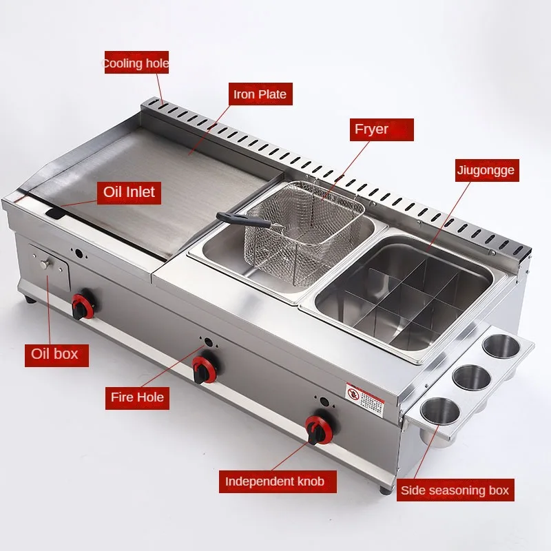 Dep. 100-130cm Commercial  Teppanyaki Griddle & Fryer Combo | For Pancake & Braised Squid Grilling | Flat Top Cooking Station