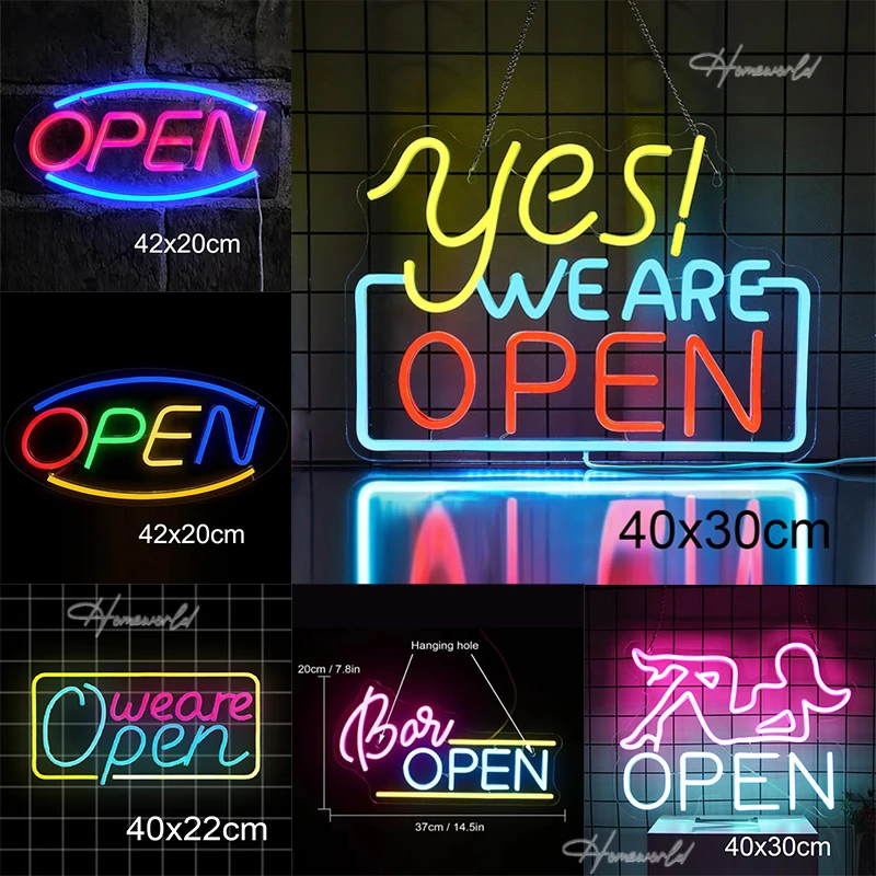 We Are Open Neon Sign Adjustable Brightness LED Neon Signs Custom Text Logo USB plug Decor Shop Bar Salon Cafes Restaurant Pubs