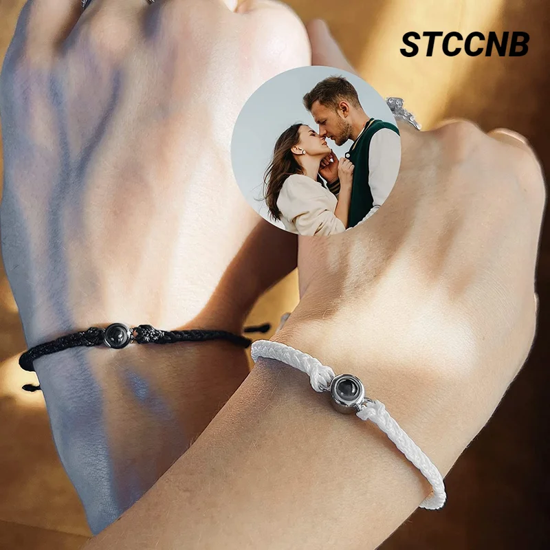 New Personalized Circular Photo Projection Hand-Woven Bracelet Couple Custom Jewelry To Commemorate Valentine's Day Family Gift