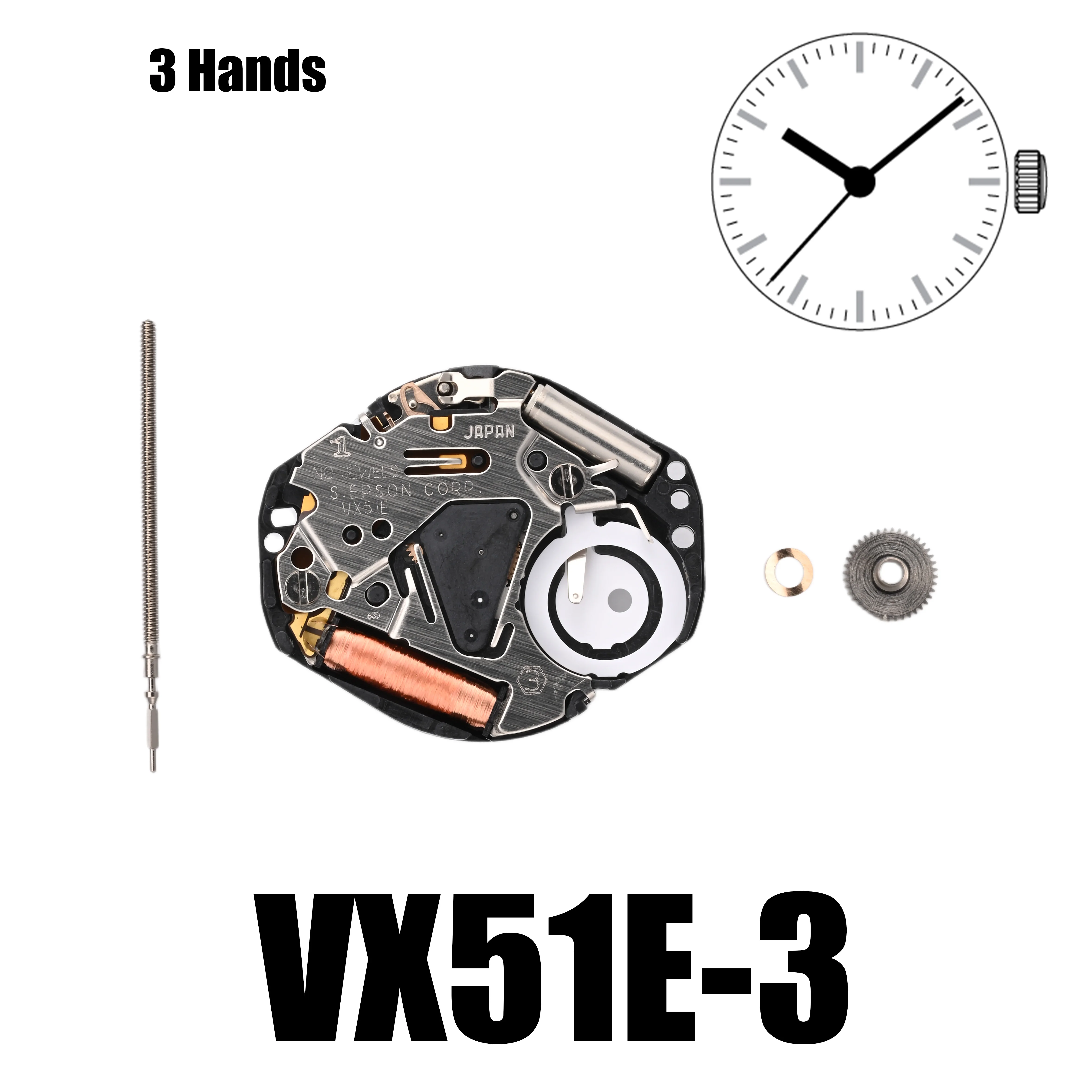VX51 Movement Epson VX51E Movement Japan Genuine MINI & SLIM Series VX51E Quartz Movement 3 Hands Size: 6 3/4 x 8'''