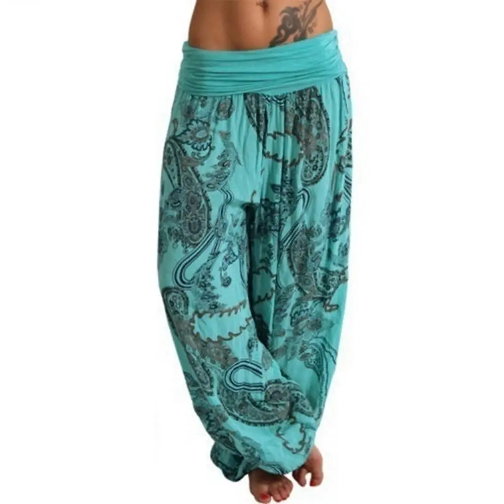 Women Boho Paisley Print Ankle Tied Baggy Loose Pants Long Bloomers Trousers Yoga Pants Harem Pants Wide Leg Pants Sweatpants