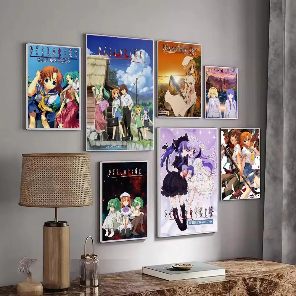 Japanese Anime H-Higurashi When They C-Cry Poster Wall Art Print Sticker for Bedroom Living Room Dorm Office Modern Home Decor