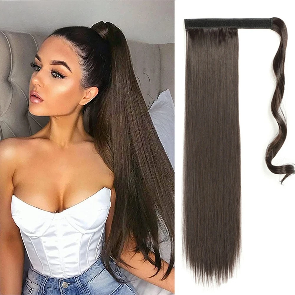 

Synthetic Ponytail Long Straight Wrap Around Ponytail Hair Extension Heat-Reistant Fiber Pony Tail Fake Hairpieces For Women