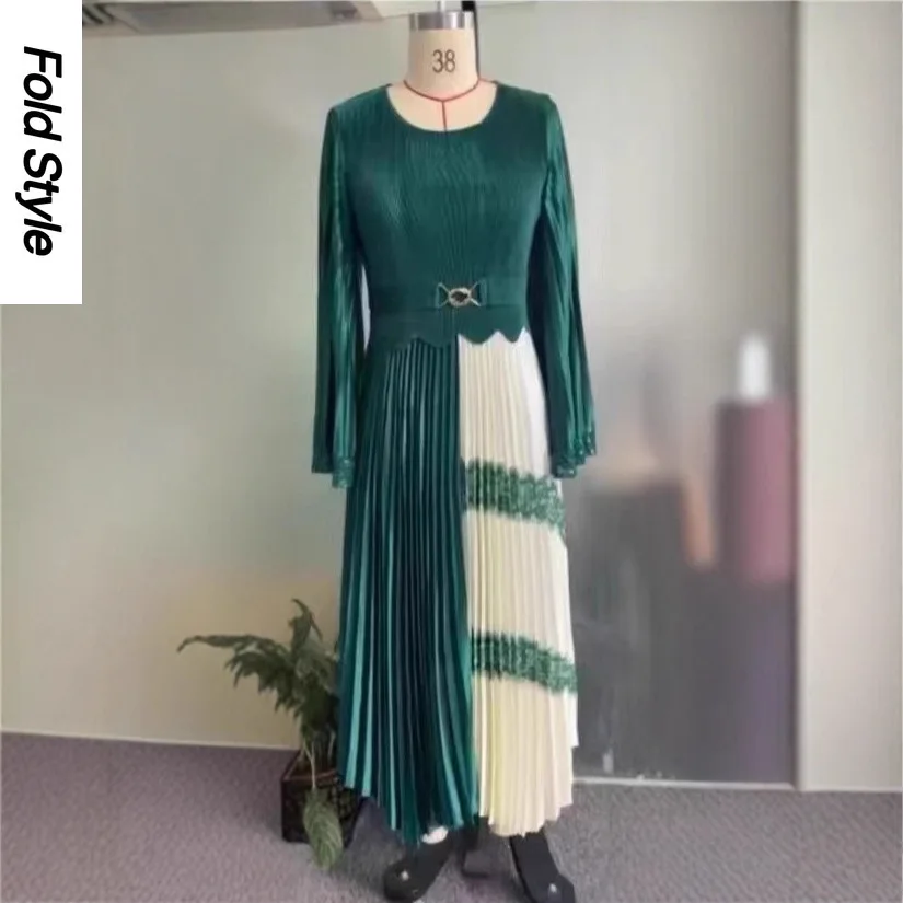 

Miyake Pleated Loose Fashion Dress Women's Print Dress Elegant 2025 Autumn New Long Dress