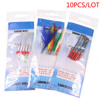 10 Bags Sea Fishing Tackle Texas Sabiki Rig Feather Tinsel Tube Simulated Fish Skin Swivels String Hooks For Herring Maruseigo