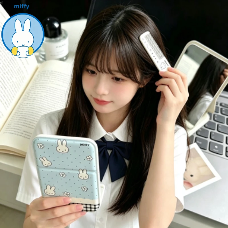 Kawaii Miffy Mirror Comb Dormitory Desktop Desktop Make-up Beauty Styling Travel Portable Cosmetic Mirror Folding Portable