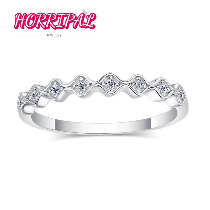 

HORRIPAL All 1.5mm D VVS1 Moissanite Ring S925 Sterling Silver Plate 18k Half Eternity Band for Woman GRA Certified Lab Diamond