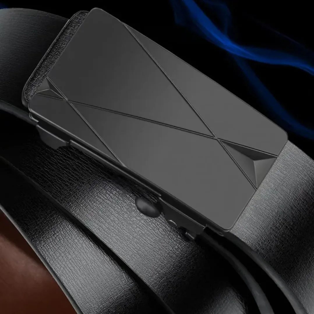 Adjustable Men's Business Belt - Automatic Buckle with Alloy Button - Toothless Inner Wear Design for Trendy & Middle-Aged Men