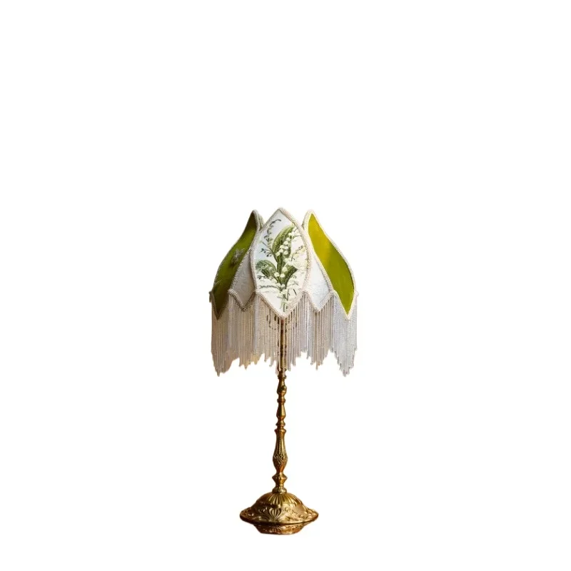 

Embroidery European French Vintage Brass Atmosphere Desk Bedroom Living Room Table Lamp