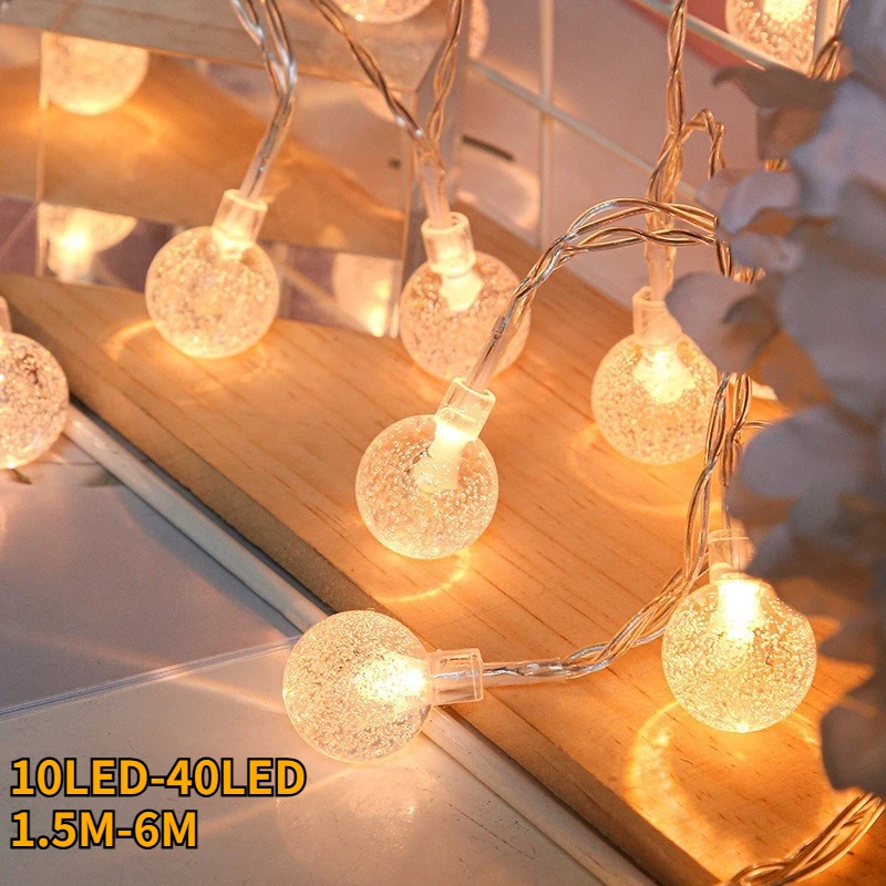 1.5M-6M LED Bubble Ball String Lights, Battery/USB Powered Fairy Lights for Wedding, Birthday, Christmas Party Decoration