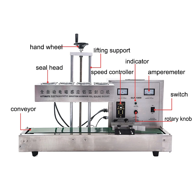 Sigillatrice automatica per guarnizioni in foglio di alluminio a induzione continua Macchina per sigillare bottiglie di plastica con certificato CE