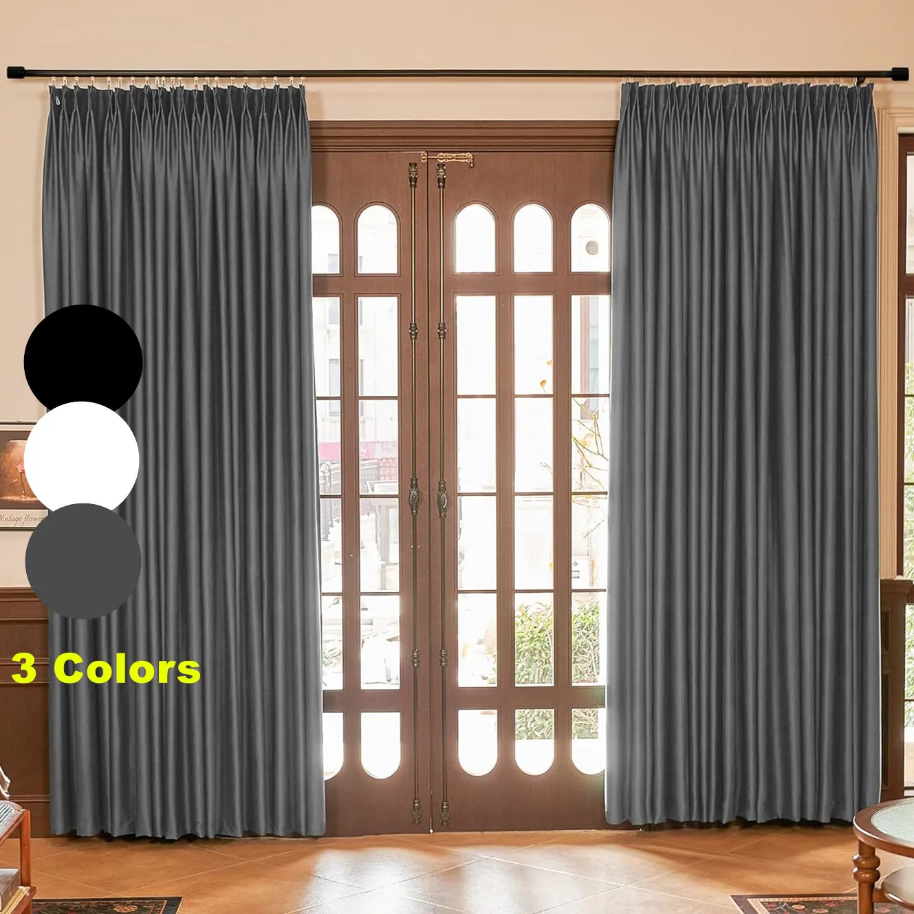 

Custom 3 Colours Solid Plain Deep Grey Blackout Curtains for Living Room Bedroom White Window Treatment Drapes Shading Kitchen