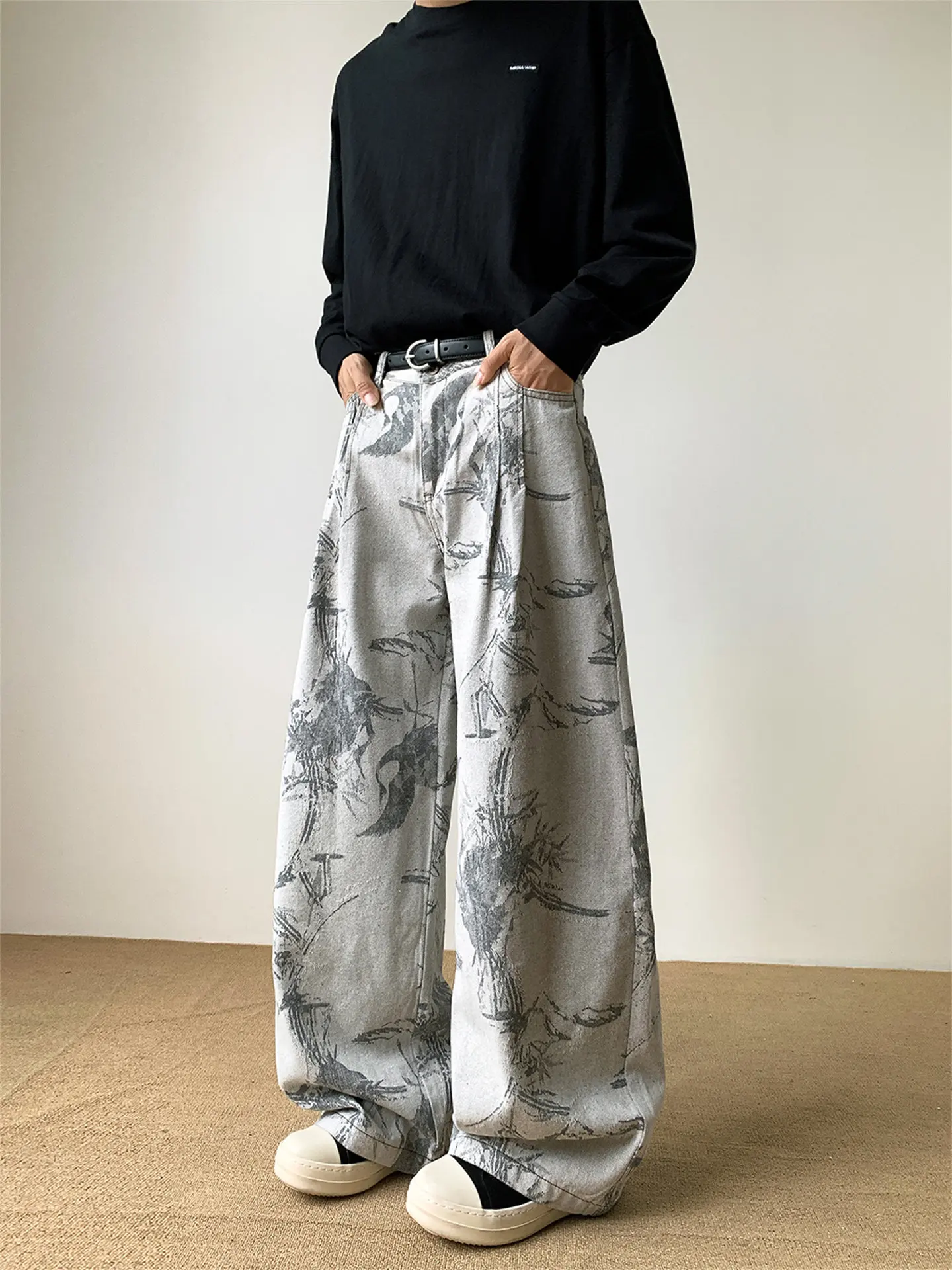 Women's Grey Baggy Jacquard Jeans Grunge Hiphop Oversize Jean Pants Vintage Harajuku Denim Pants Alternative Clothes Autumn 2026 view 5