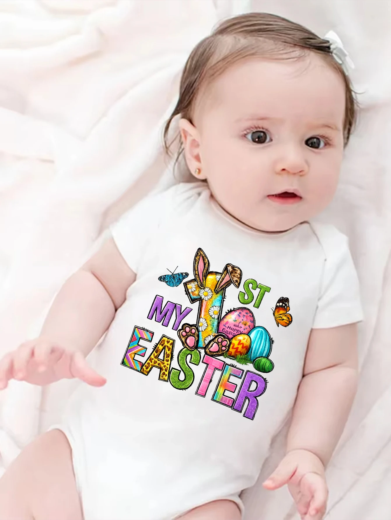 

Комбинезон-боди с принтом мультяшного кролика и надписью "My 1st Easter" для мальчиков и девочек, весна/лето, с коротким рукавом, для пасхальных вечеринок, детский